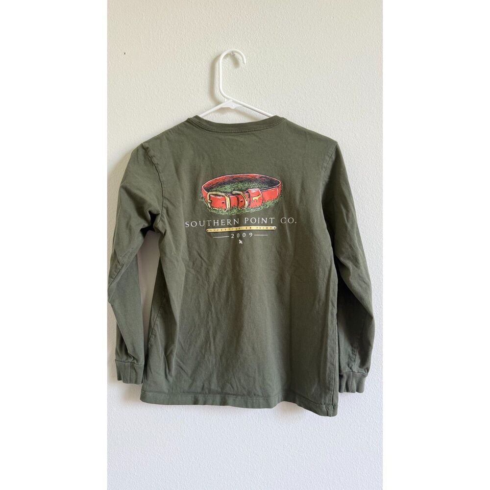 Southern Point Co Youth Large Long Sleeve Shirt Olive Green Hunting Dog Tee